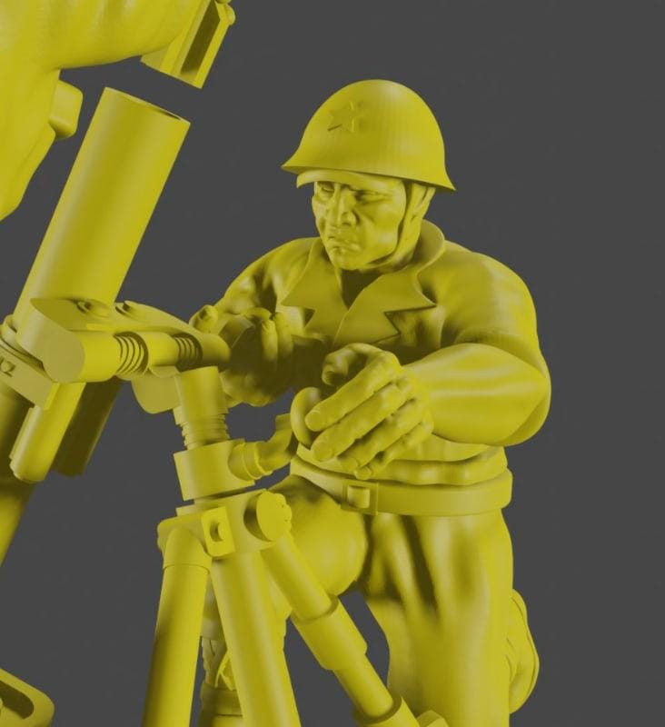 3D Printed Imperial Japan Mortar & Crew Miniatures (1:56 Scale Unpainted Resin Model)