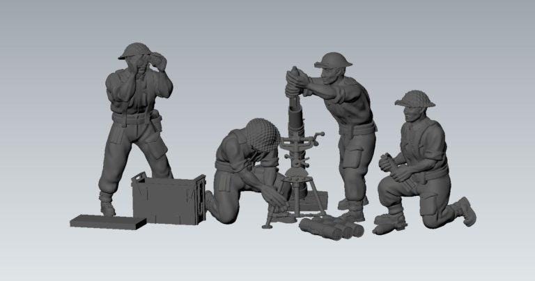 3D Printed British Mortar & Crew Miniature - 1:56 Scale