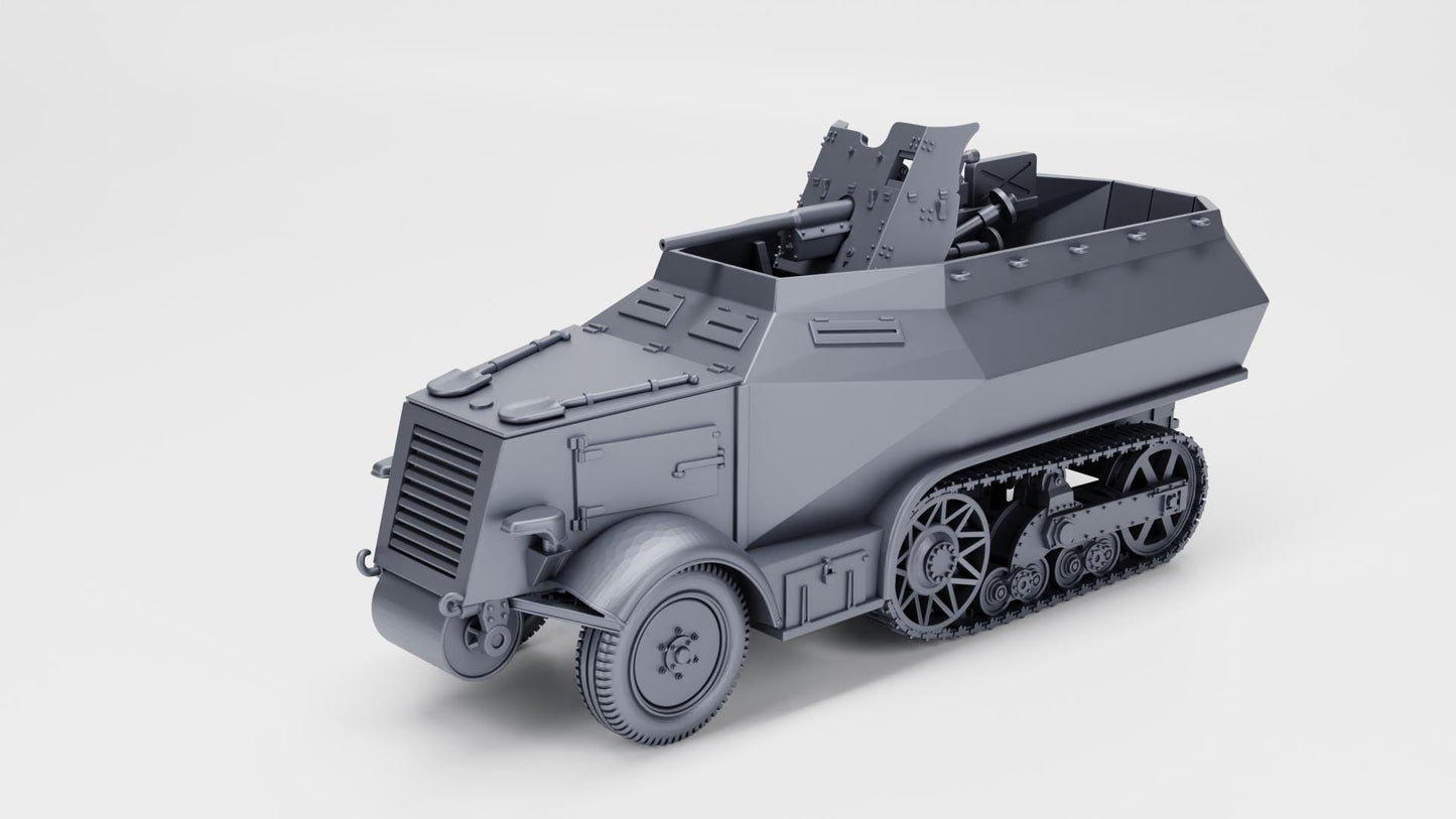 Unic U304(f) with PaK 36, 21st Panzer Division, 1:56 Scale 3D Printed Miniature