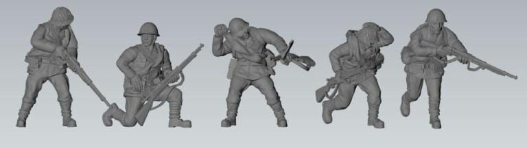 Imperial Japanese SNLF squad (5) | 3D Printed Miniatures in 1:56 Scale Various Scales