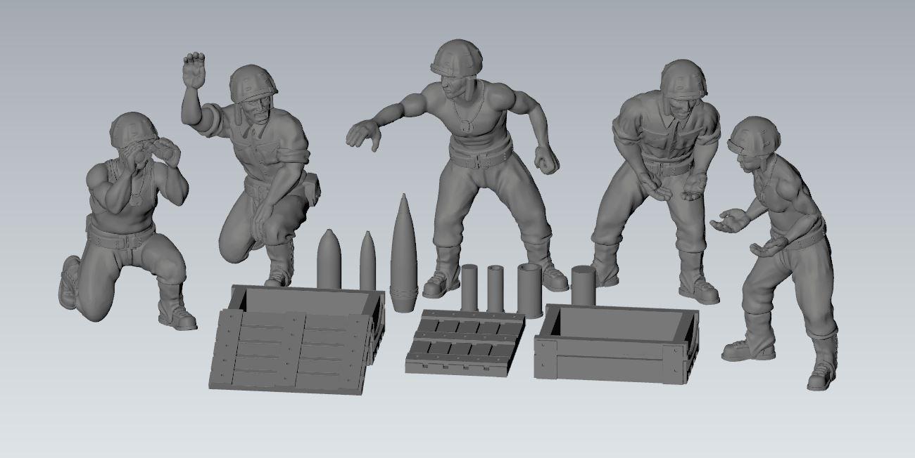 Imperial usmc gun crew | 3D Printed Miniatures in 1:56 Scale Various Scales