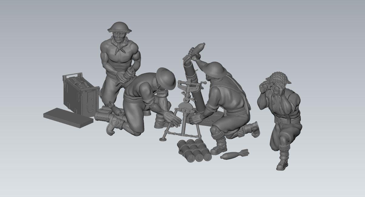 3D Printed British 8th Army Mortar Crew - 1:56 Scale Resin Miniatures