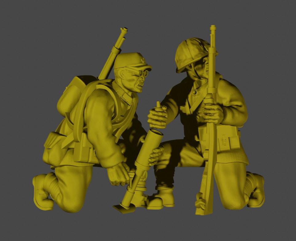 3D Printed Imperial Japan 50mm Mortar Team: 1/56 Scale Miniatures