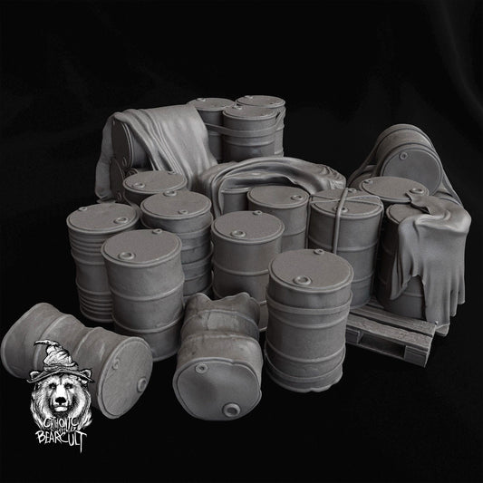 Wargaming Terrain Set of barrels and props  | 3D Printed Miniatures in 1:56 Scale