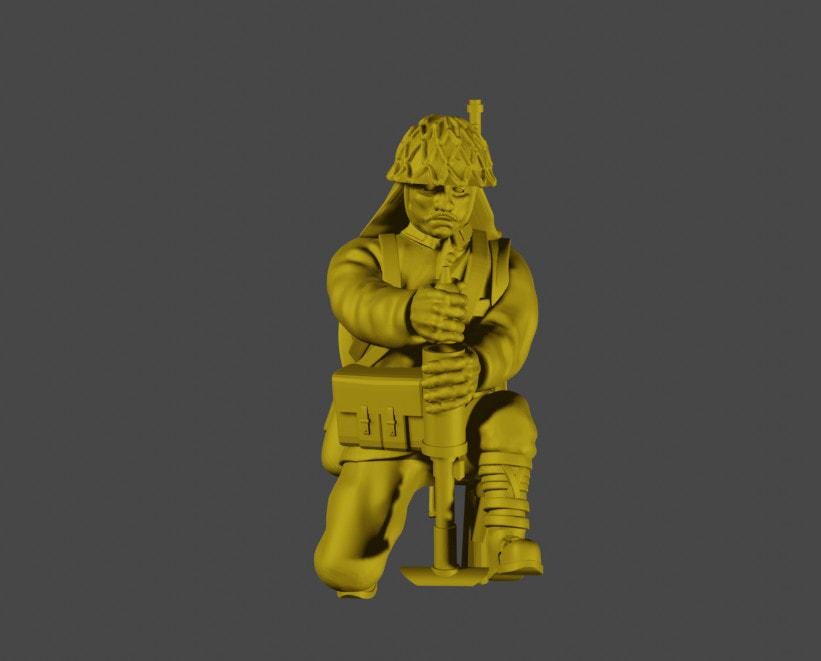 3D Printed Imperial Japan 50mm Mortar Team: 1/56 Scale Miniatures