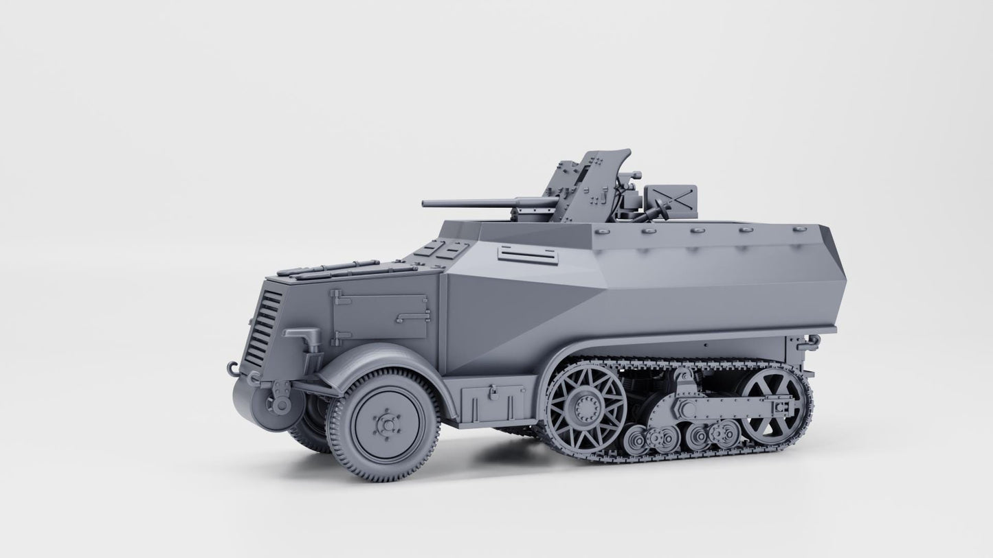 Unic U304(f) with PaK 36, 21st Panzer Division, 1:56 Scale 3D Printed Miniature