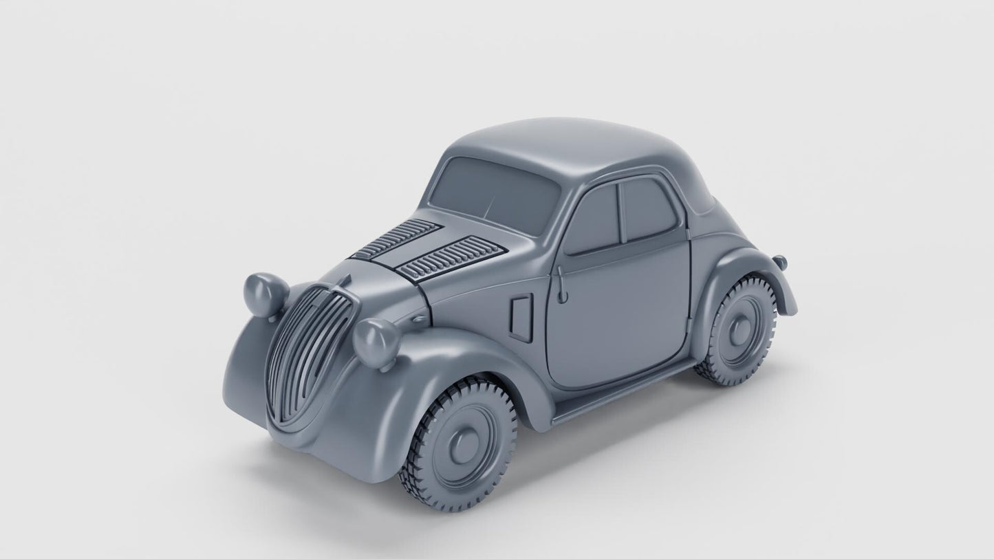 Fiat 500 Topolino Miniature – WWII Vehicle, 3D Printed Resin (Multiple Scales)