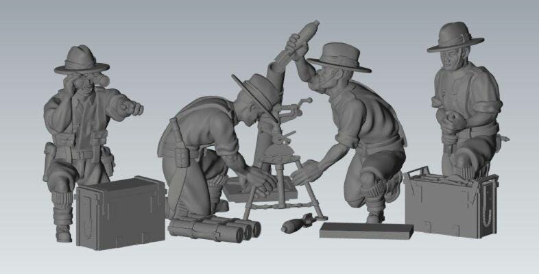 Gurkha 3 inch mortar and crew | 3D Printed Miniatures in 1:56 Scale Various Scales