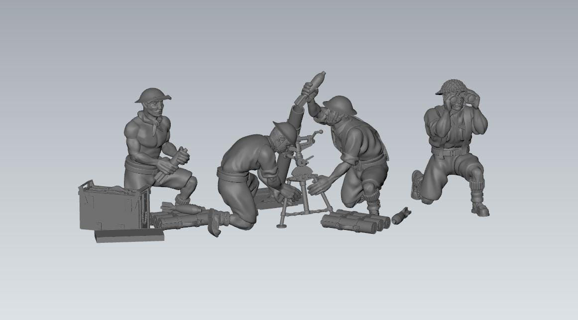 3D Printed British 8th Army Mortar Crew - 1:56 Scale Resin Miniatures