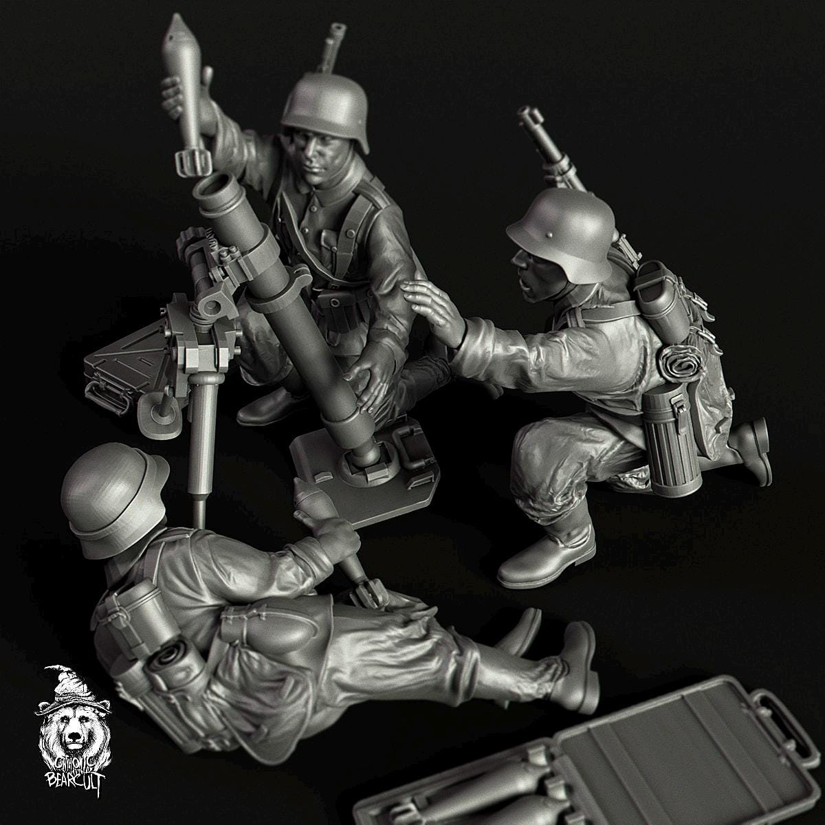 8 cm GrW 34 Mortar Team | 28mm WW2 German Infantry | 3D Printed Miniatures in 1:56 Scale