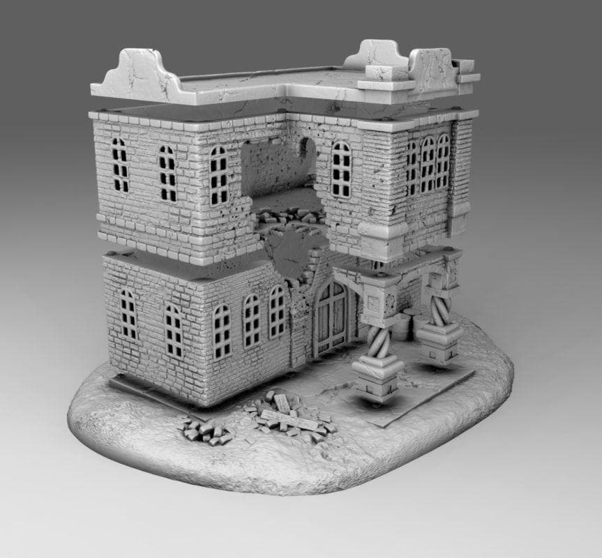 Wargaming Terrain  Damaged Arab Building 02 | 3D Printed Miniatures in 1:56 Scale Various Scales