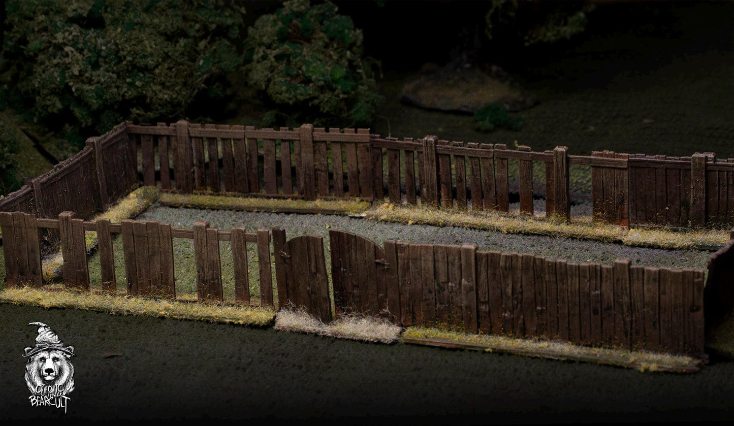 Wargaming Terrain Wooden Fence - 10 PCS   | 3D Printed Miniatures in 1:56 Scale Various Scales