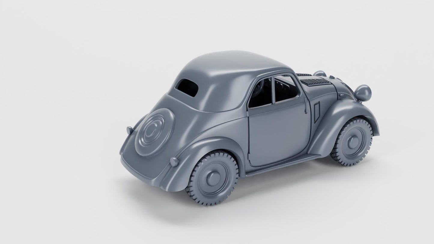 Fiat 500 Topolino Miniature – WWII Vehicle, 3D Printed Resin (Multiple Scales)