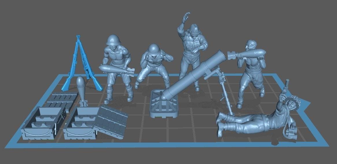 Imperial  Japan 150 mm Heavy Mortar and crew(5)  | 3D Printed Miniatures in 1:56 Scale Various Scales
