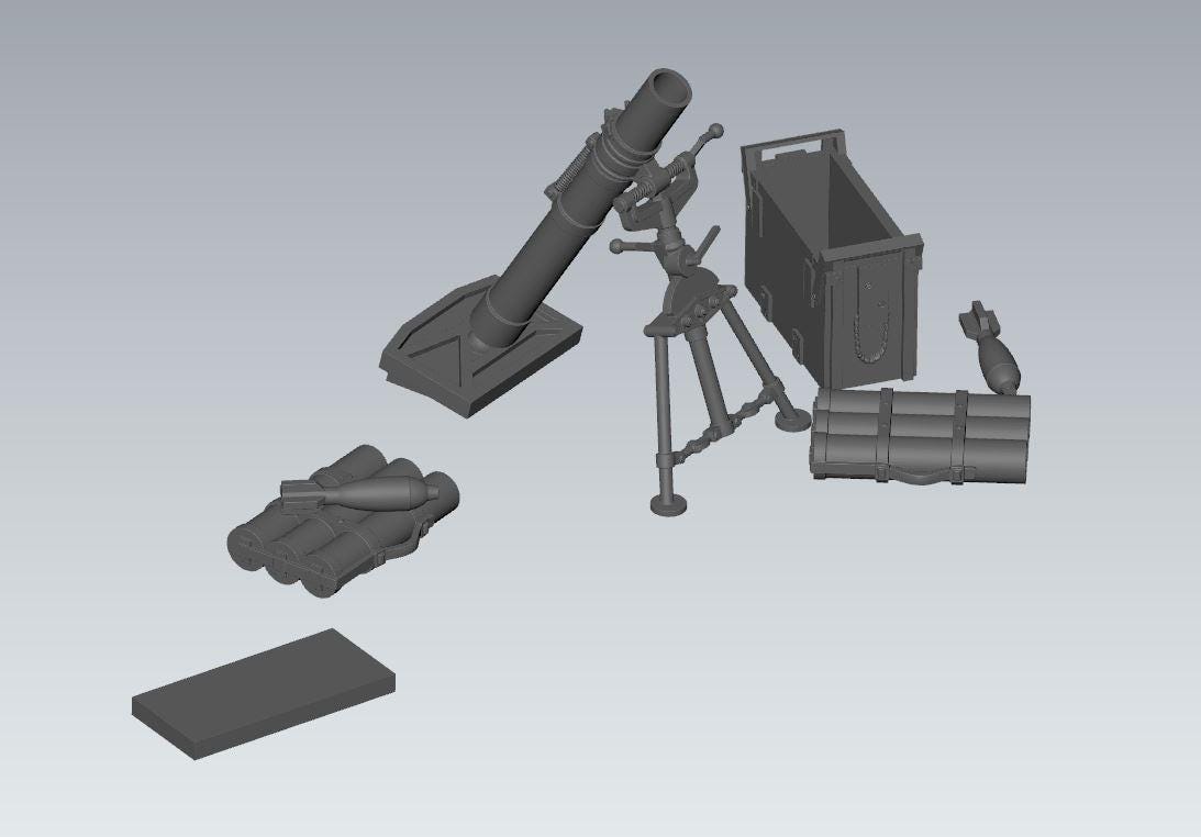 3D Printed British Mortar & Crew Miniature - 1:56 Scale
