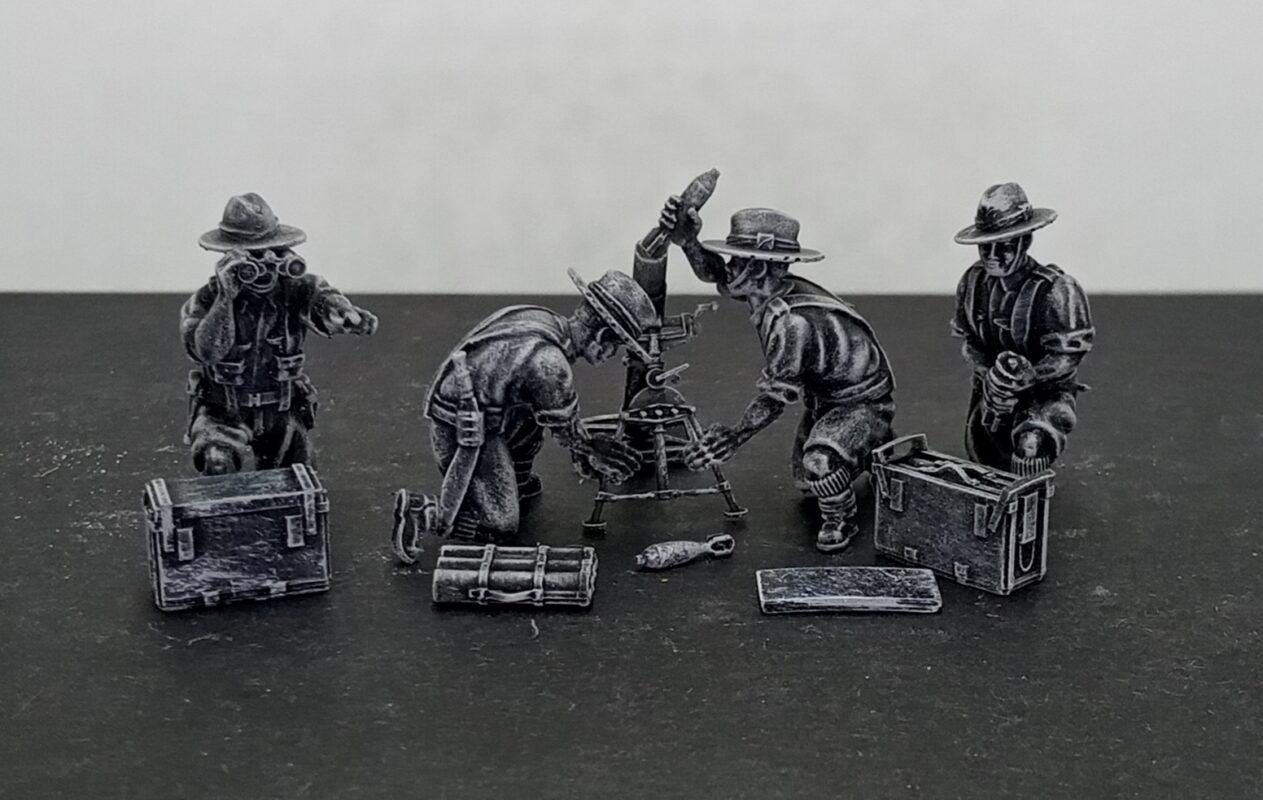 Gurkha 3 inch mortar and crew | 3D Printed Miniatures in 1:56 Scale Various Scales
