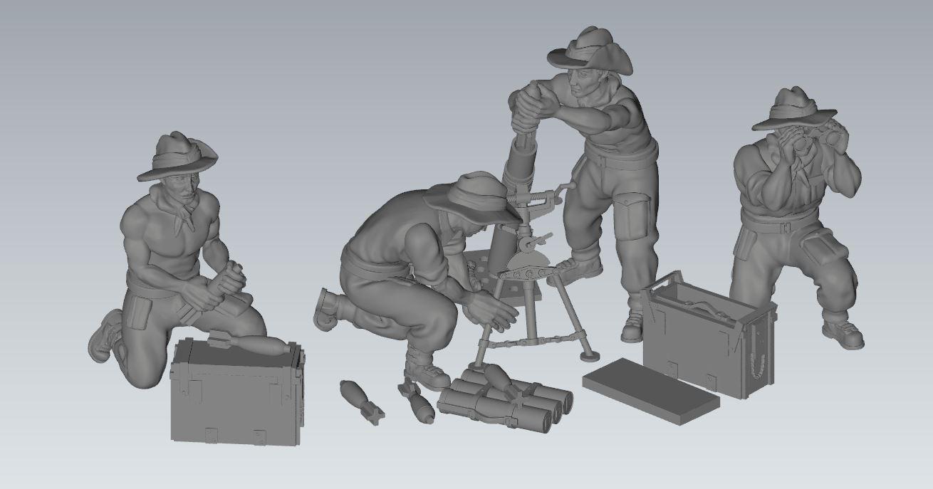 3D Printed Chindit Mortar & Crew Miniatures - 1:56 Scale