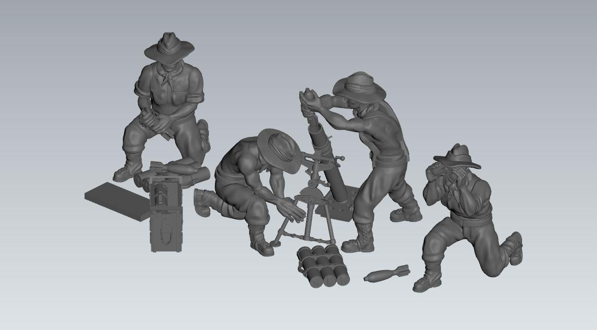 3D Printed Australian 3 inch Mortar and Crew - 1:56 Scale Miniatures