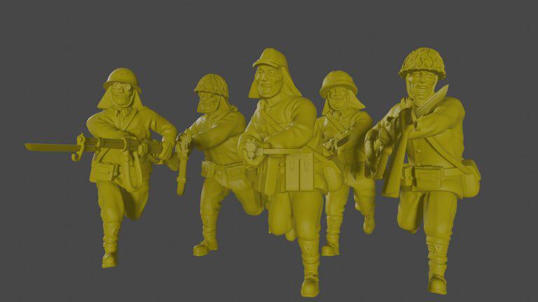 Japanese Imperial Japan Banzai charge squad (5) | 3D Printed Miniatures in 1:56 Scale Various Scales