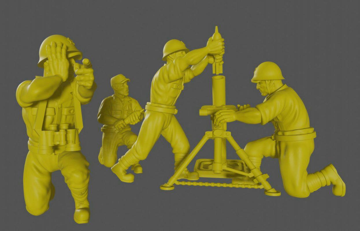 3D Printed Imperial Japan Mortar & Crew Miniatures (1:56 Scale Unpainted Resin Model)