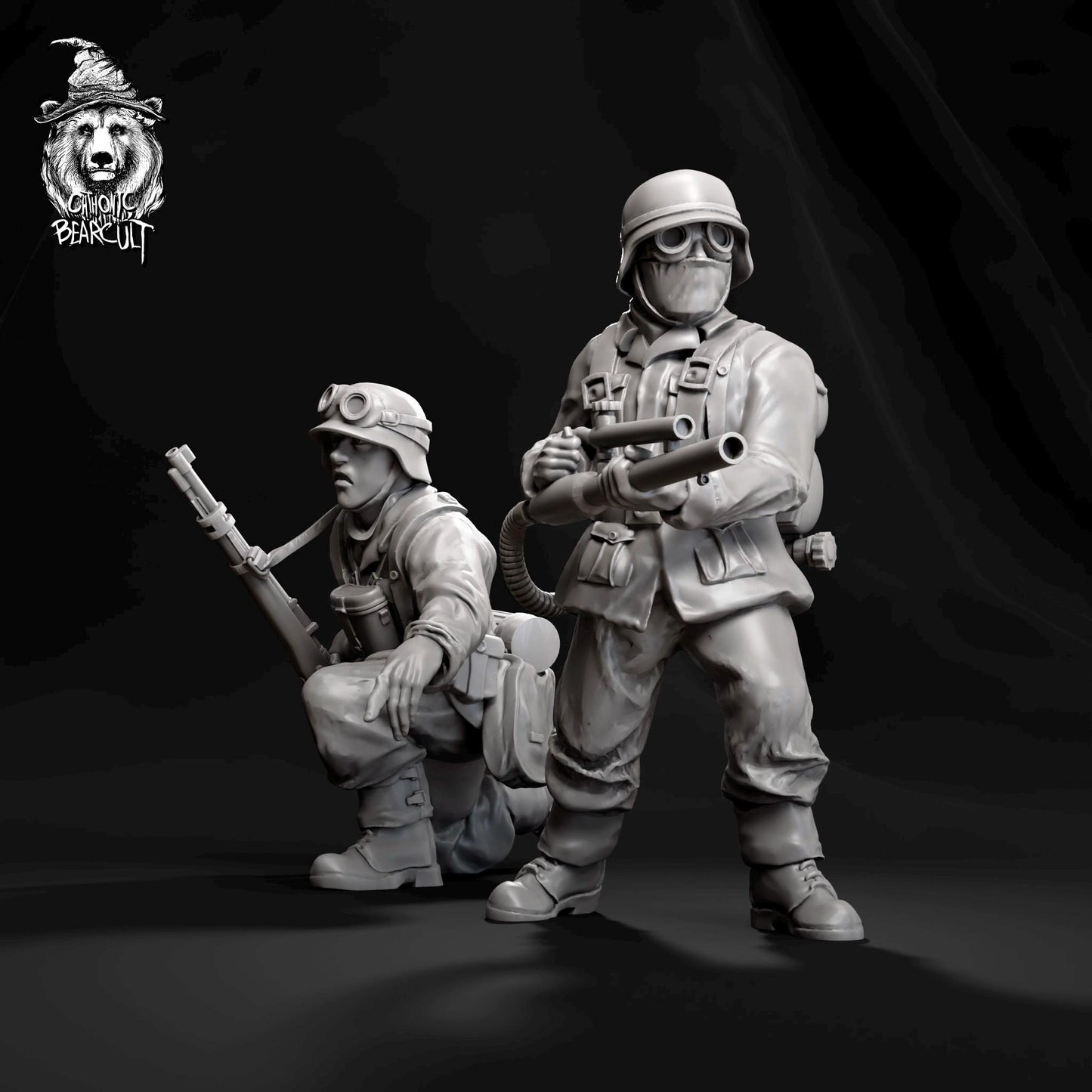 28mm Miniature Assault Pioneers | Mortar, Flamethrower, Sniper Team (3D Printed)