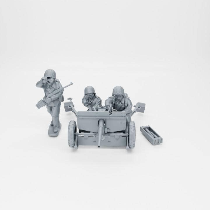 Infantry 37mm AT M3 Team | 28mm WW2 USA Infantry "Operation Torch" (8) | 3D Printed Miniatures in 1:56 Scale various Scales.