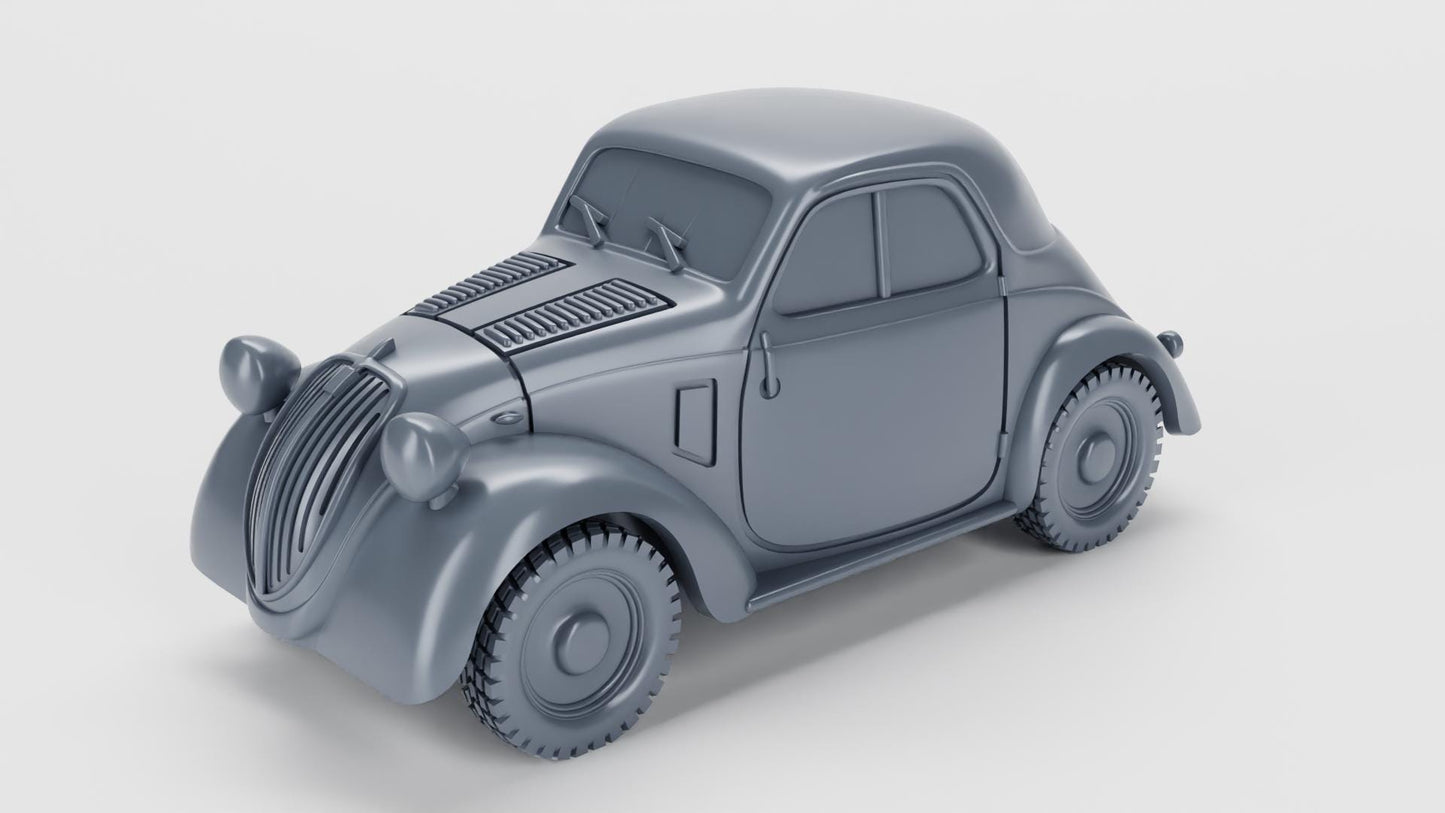 Fiat 500 Topolino Miniature – WWII Vehicle, 3D Printed Resin (Multiple Scales)