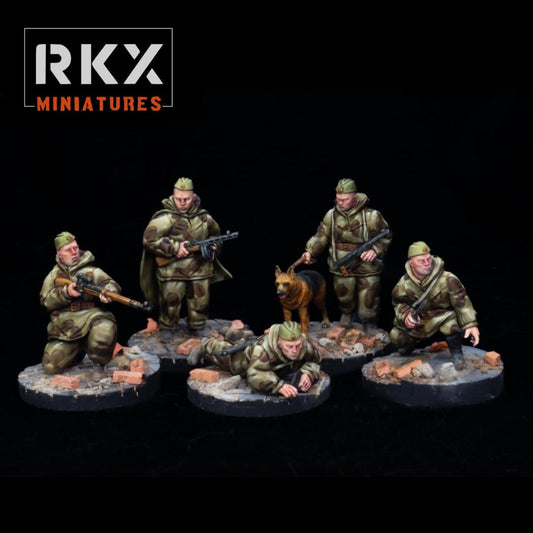 Soviet Scout Team WW2 – Fall of Berlin (Late War) – Set of 5 Miniatures | USSR Red Army Soldiers | 28mm Scale for BA & Tabletop