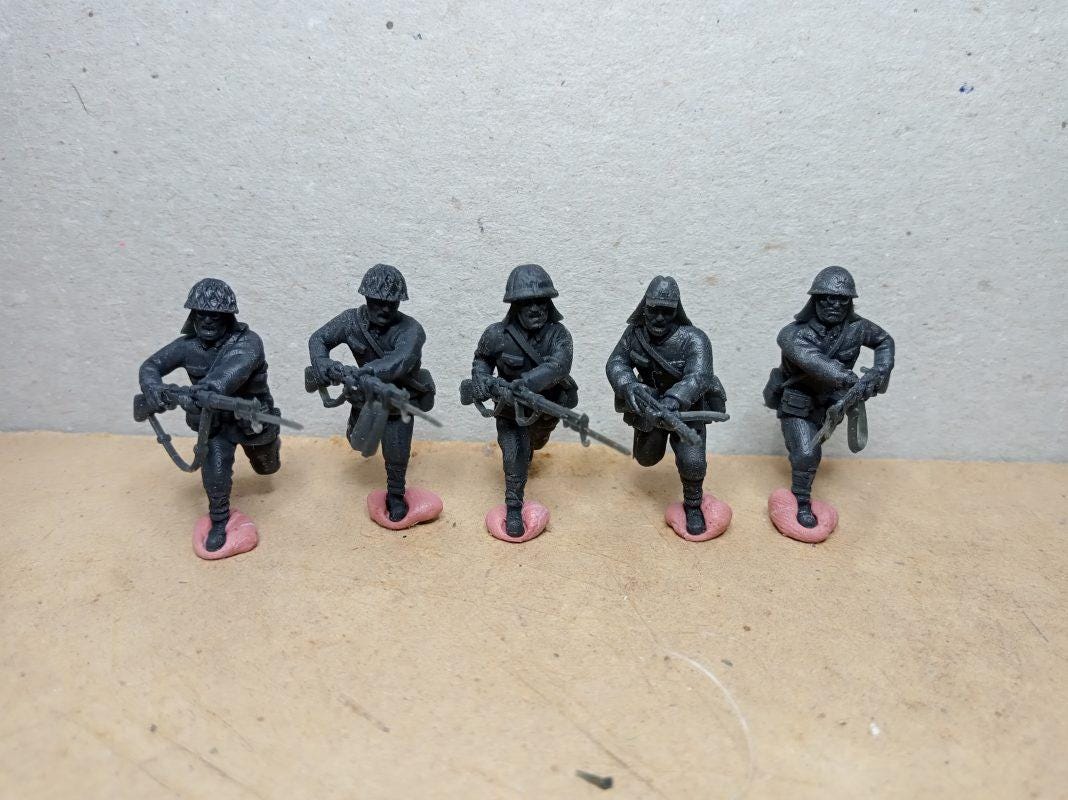 Japanese Imperial Japan Banzai charge squad (5) | 3D Printed Miniatures in 1:56 Scale Various Scales