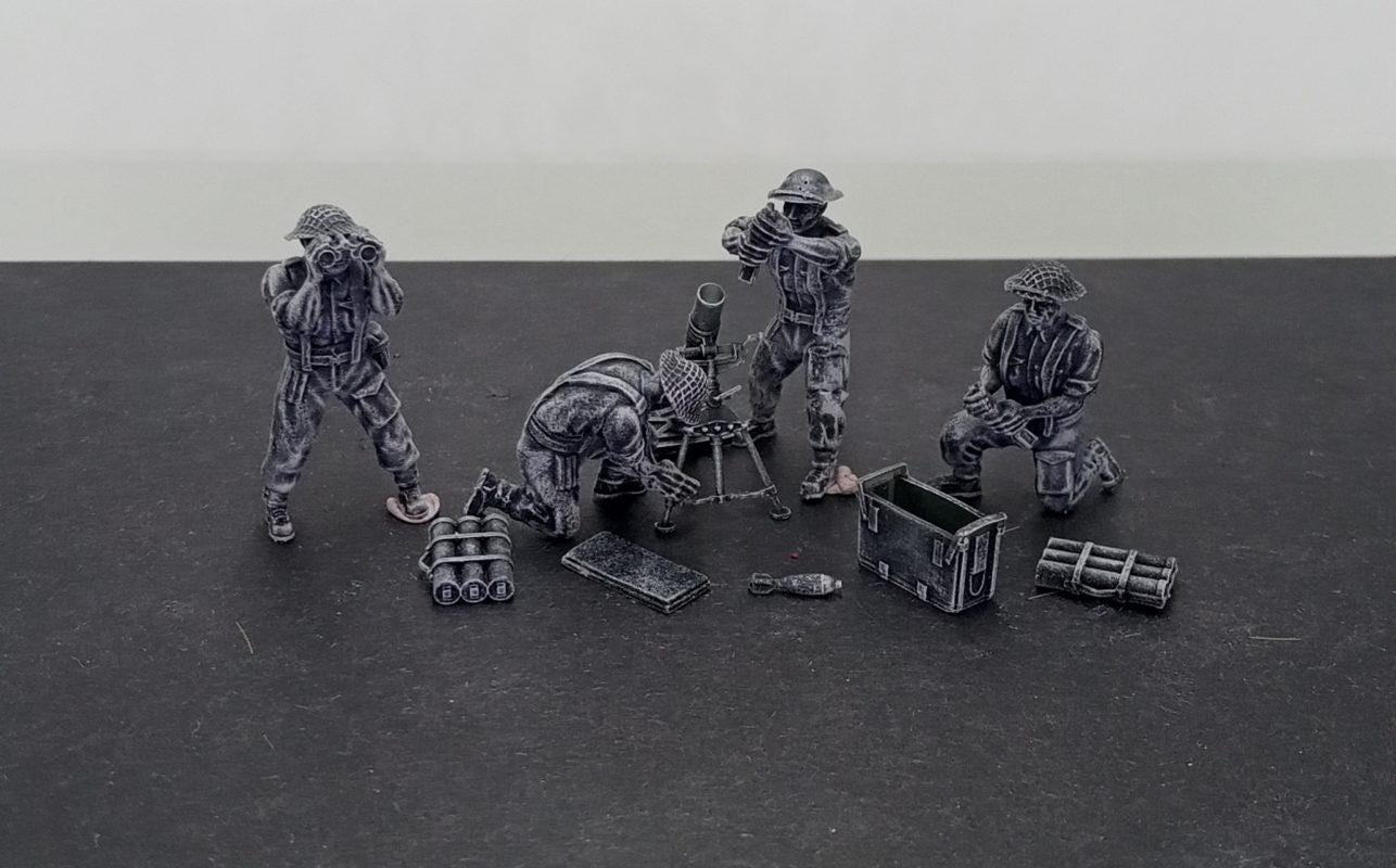 3D Printed British Mortar & Crew Miniature - 1:56 Scale